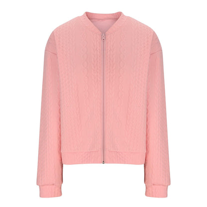 Casual Jacket For Women Fall Winter V-Neck Solid Color Cable Knitted Coat Zipper Long Sleeve Loose Sweatshirt