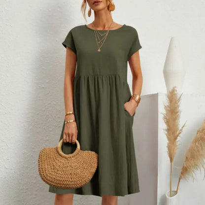 【HOT🎁【S-5XL】 Vestido de mujer 2024 de algodón y lino con cuello redondo y corte holgado 👉 - España