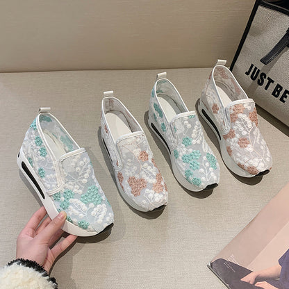2024 principios de la primavera nueva malla zapatos individuales señaló muffin grueso fondo zapatos casuales bordados zapatos de las mujeres