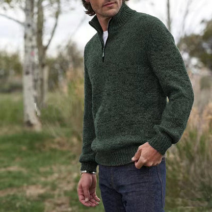 Mens Soft Wool Knit Half Zip Funnel Neck Jumper Sweater Top